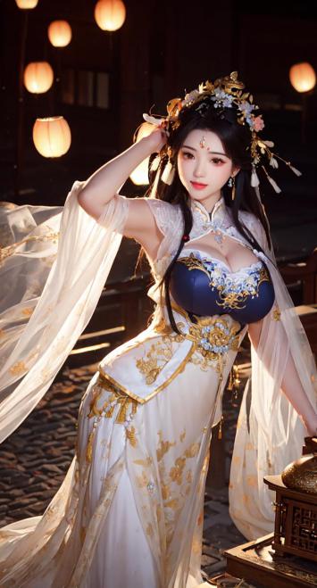 古风仕女汉服写真，灯笼夜景柔光唯美