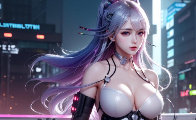 赛博朋克女战士霓虹夜景写真