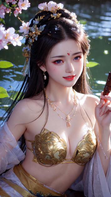 古风仕女樱花池畔写真