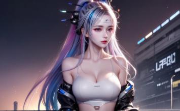 赛博朋克女战士霓虹夜景插画