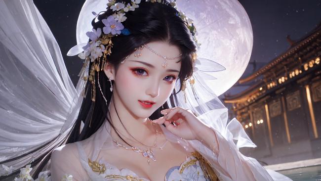 月下仙姬汉服写真，古韵飘逸梦幻唯美