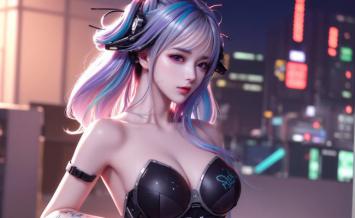 赛博朋克女战士霓虹夜景写真