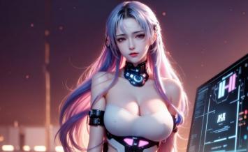 赛博朋克女战士霓虹夜景3D渲染图