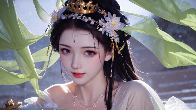 古风仕女雪中抚纱，仙气飘飘水墨写真