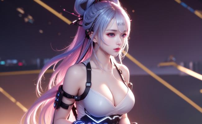 赛博朋克女战士霓虹夜景插画