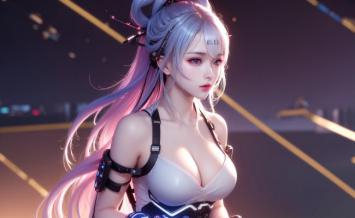 赛博朋克女战士霓虹夜景插画