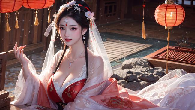 古风汉服仕女灯笼夜景写真