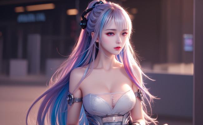 赛博朋克蓝紫少女科技战衣插画