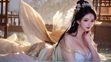 古风仙女水中写真，仙气飘飘柔纱轻舞