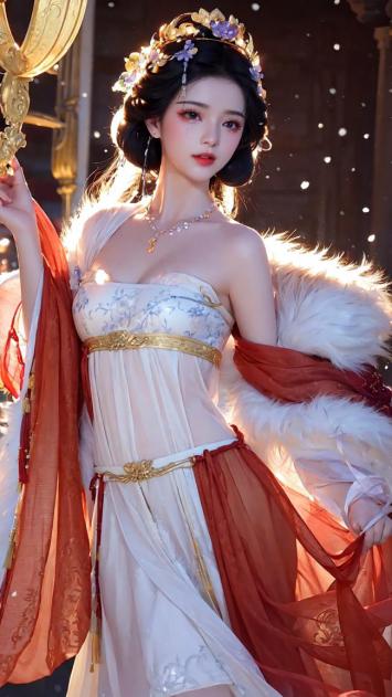 古风仙子持灯立于星尘之间