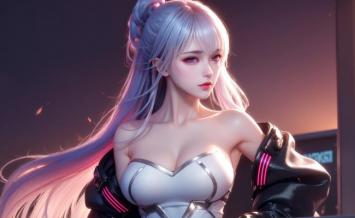 银发赛博女战士·霓虹夜景特写