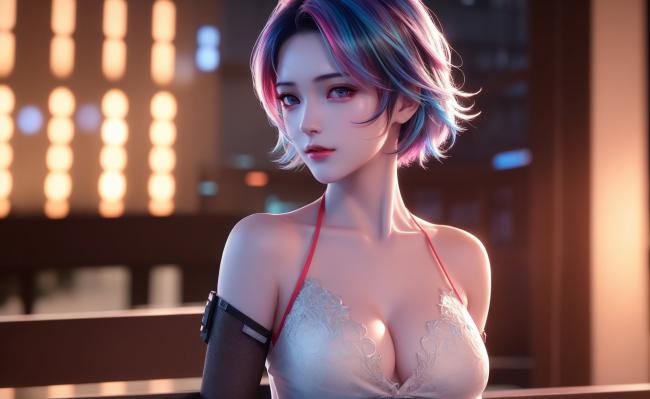 赛博朋克少女霓虹特写