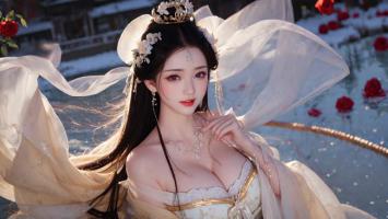 雪中红梅古风仕女写真图