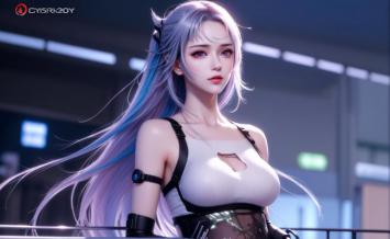 赛博朋克银发女战士，霓虹都市中的科技女神