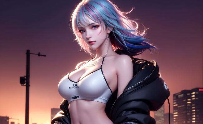 赛博朋克女战士黄昏都市写真