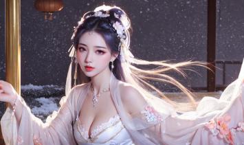 雪夜汉服美人写真图