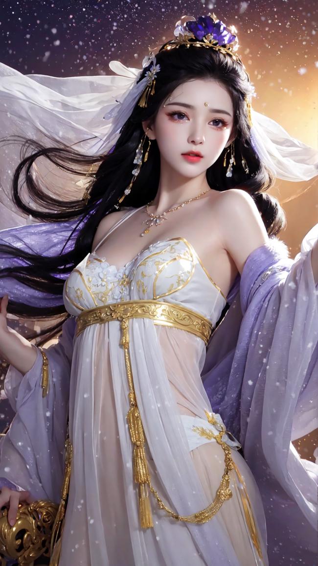 仙气缭绕的汉服女神，紫金华服映星辰