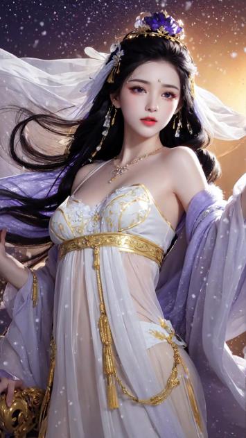 仙气缭绕的汉服女神，紫金华服映星辰