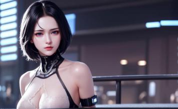 赛博朋克女战士特写：霓虹冷光下的科技美学