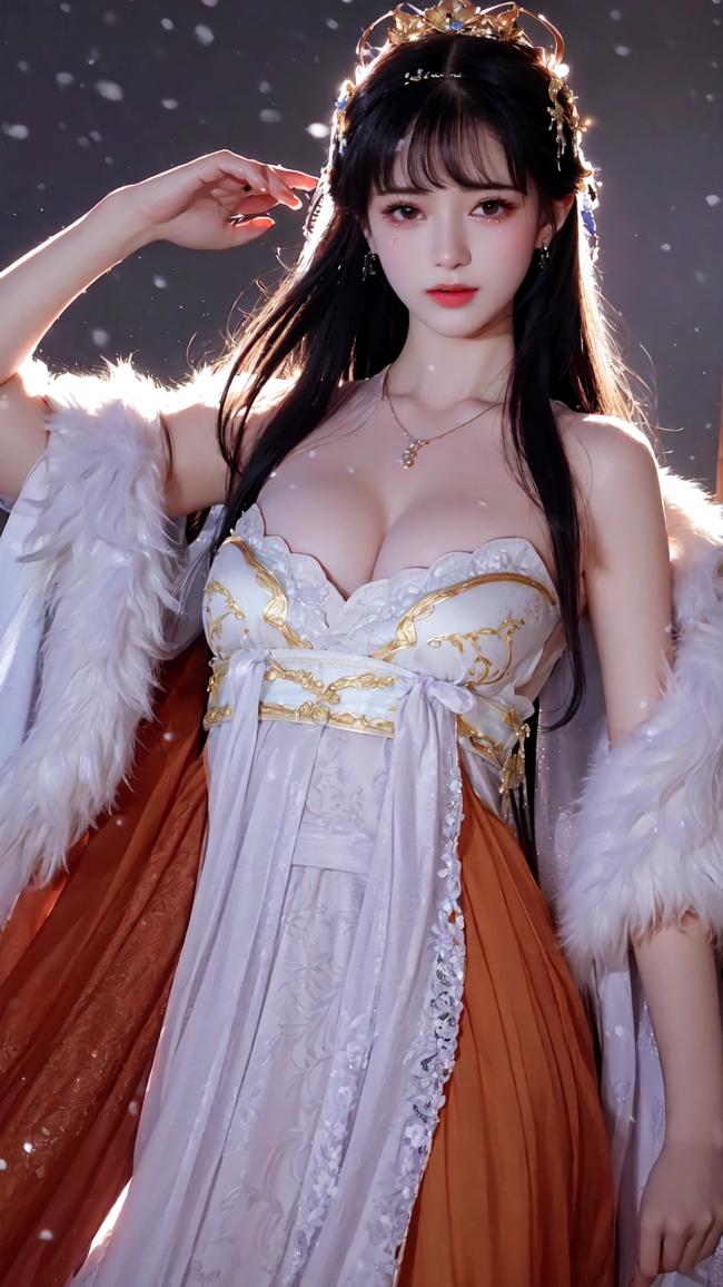 雪中汉服少女写真，金冠华裳尽显仙气