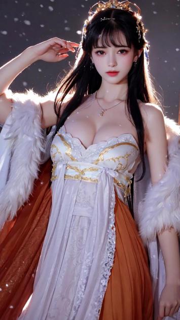 雪中汉服少女写真，金冠华裳尽显仙气