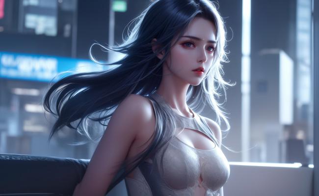 赛博朋克女战士夜景肖像