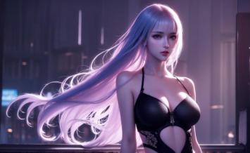 赛博朋克银发女郎霓虹夜景写真