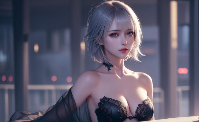 银发女郎都市夜景写实肖像