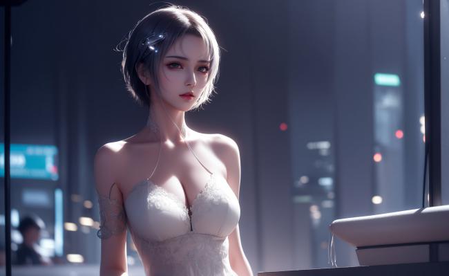 赛博朋克银发女郎夜景写真