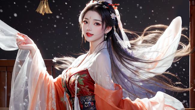 雪夜汉服美人图：古风写实美学巅峰之作