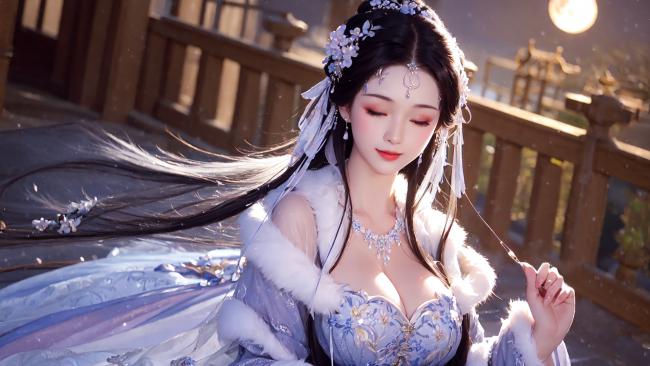 月下仙侠仕女汉服写真图