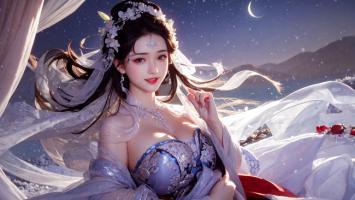 月夜仙子汉服飘纱，星空山海如梦似幻