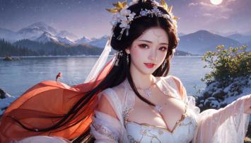 雪山湖畔古风仙子，月夜霓裳飘逸