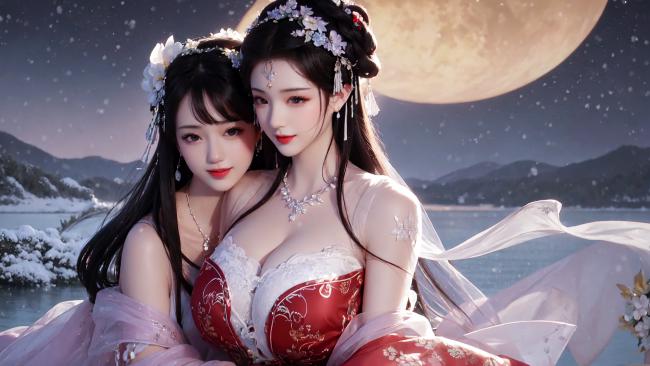 月下仙姬汉服写真，雪景梦幻唯美