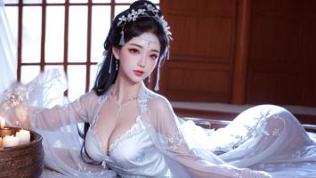 古风汉服仕女静卧烛光中