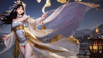 雪夜仙子汉服写真，飘带飞舞如梦似幻