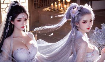 古风仙子烛影庭院图