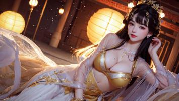 古风仙子汉服写真夜景图