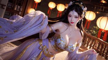 古风仕女汉服夜景写真图