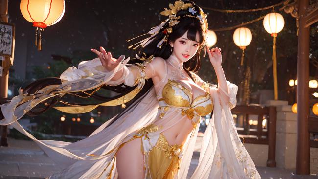 古风仙侠少女灯笼夜景写真