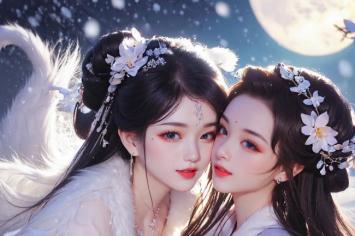 月下雪中双姝相依，汉服写真唯美如画