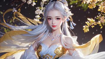 银发仙子樱花飞舞汉服写真