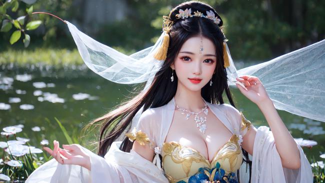 古风仕女荷塘轻纱舞，仙气飘飘如画中人