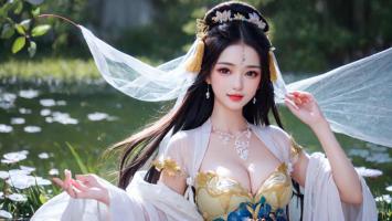 古风仕女荷塘轻纱舞，仙气飘飘如画中人