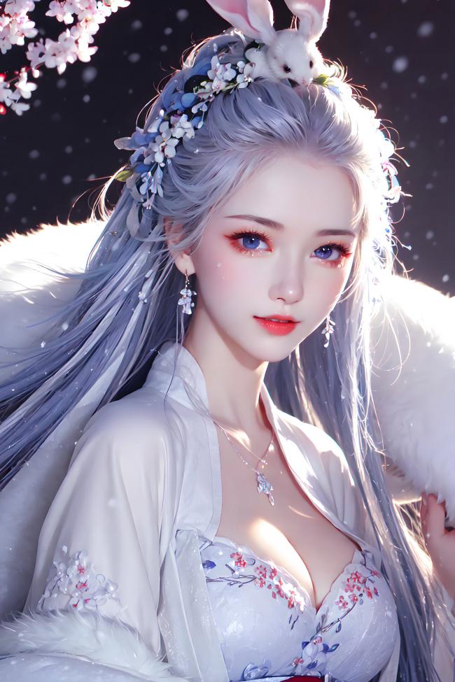 银发仙子樱花雪景写真