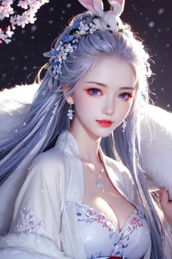 银发仙子樱花雪景写真