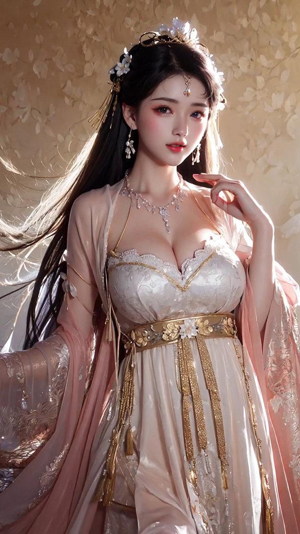 古风汉服美人写真，柔光花瓣背景，8K细节极致还原