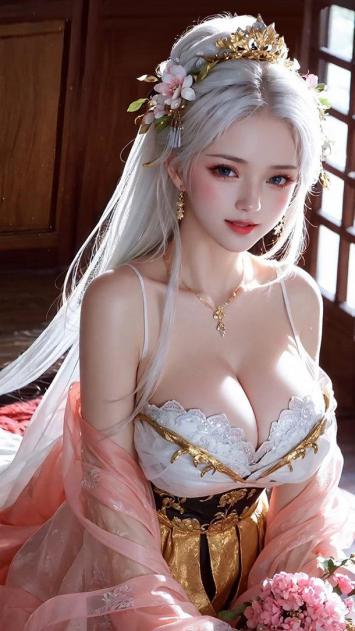 银发仙侠仕女持花写真，古风华服光影绝美