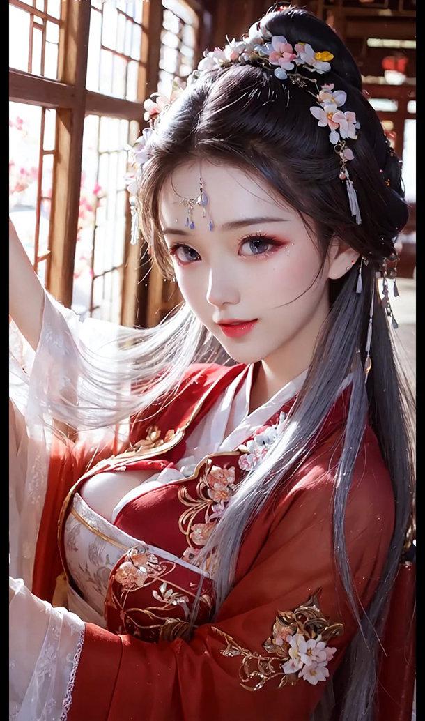 红妆古韵少女写真，柔光映窗尽显东方美