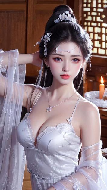 古风仕女烛光写真，白衣飘逸温婉动人